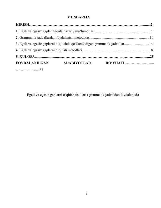 Egali va egasiz gaplarni oʻqitish usullari (grammatik jadvaldan foydalanish)