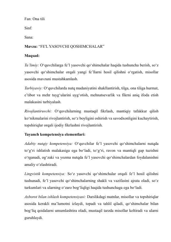 FE'L YASOVCHI QOSHIMCHALAR