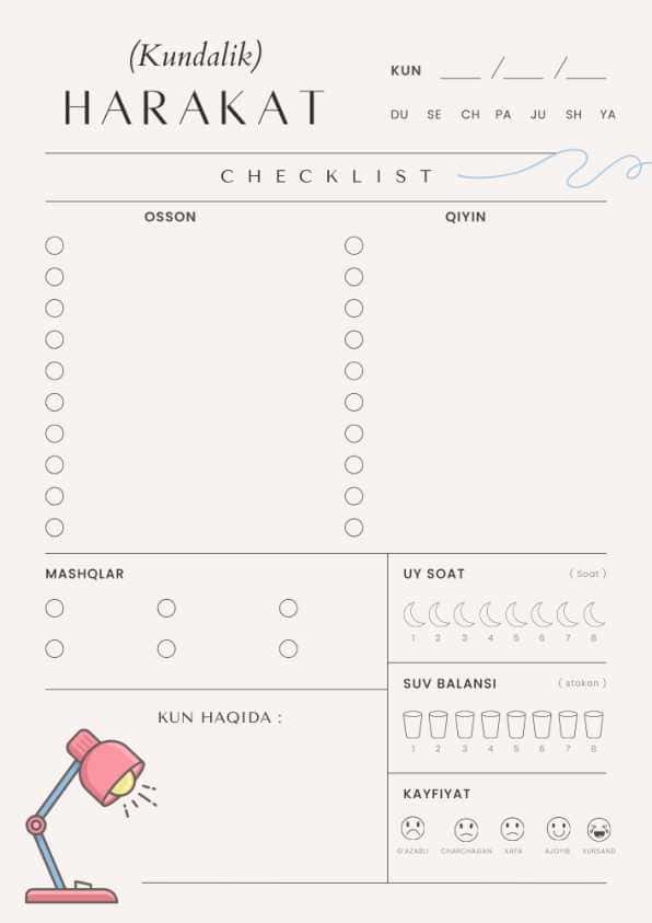 Reja | Plan | Cheklist