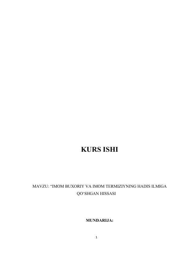 “IMOM BUXORIY VA IMOM TERMIZIYNING HADIS ILMIGA QOʻSHGAN HISSASI