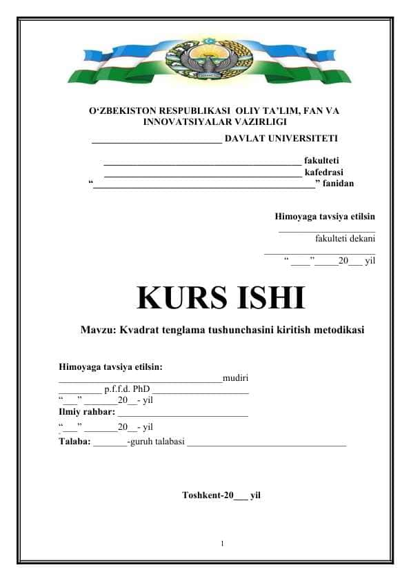 Kvadrat tenglama tushunchasini kiritish metodikasi
