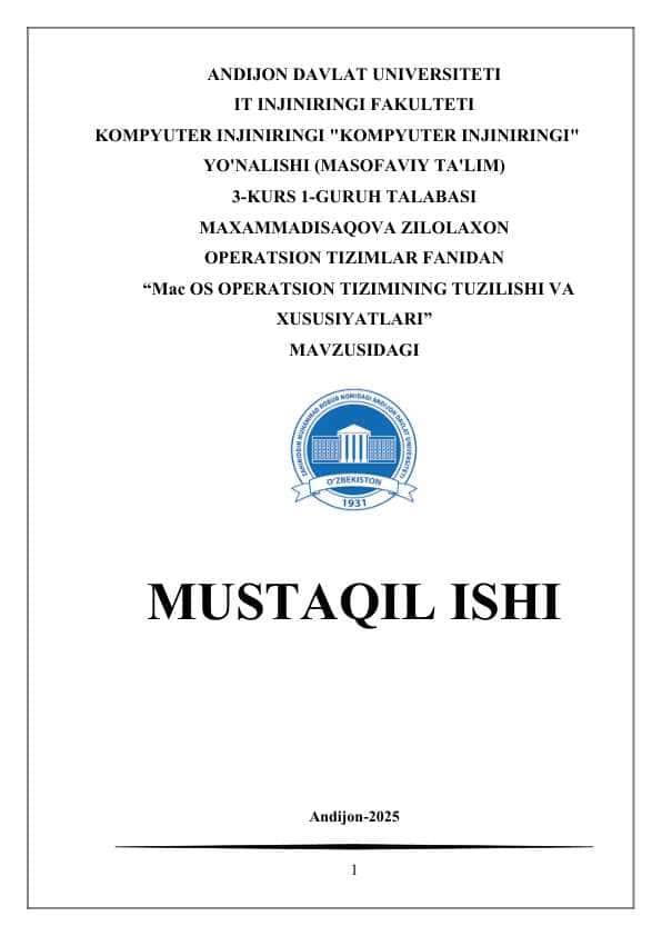 “Mac OS OPERATSION TIZIMINING TUZILISHI VA XUSUSIYATLARI