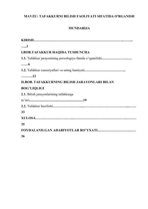 TAFAKKURNI BILISH FAOLIYATI SIFATIDA O'RGANISH