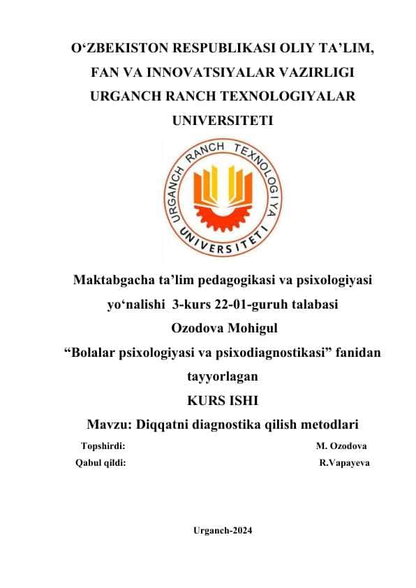 DIQQATNI DIAGNOSTIKA QILISH METODLARI
