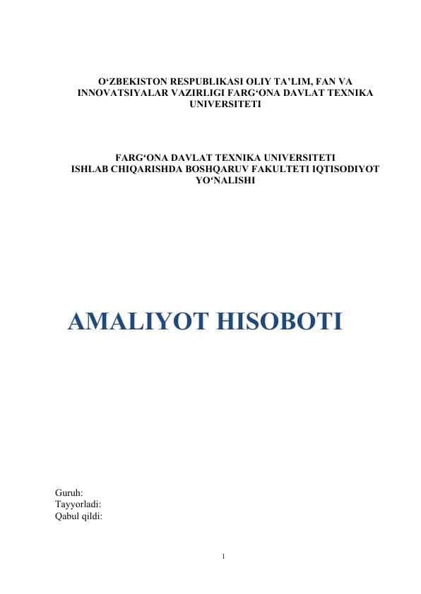 Amaliyot hisoboti. Non, toʻrt, makaron, qandolat mahsulotlari ishlab chiqaruvchi korxona boʻyicha.(Mchj)