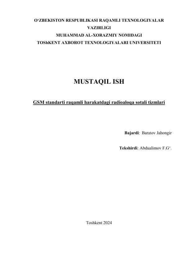 GSM standarti raqamli harakatdagi radioaloqa sotali tizmlari