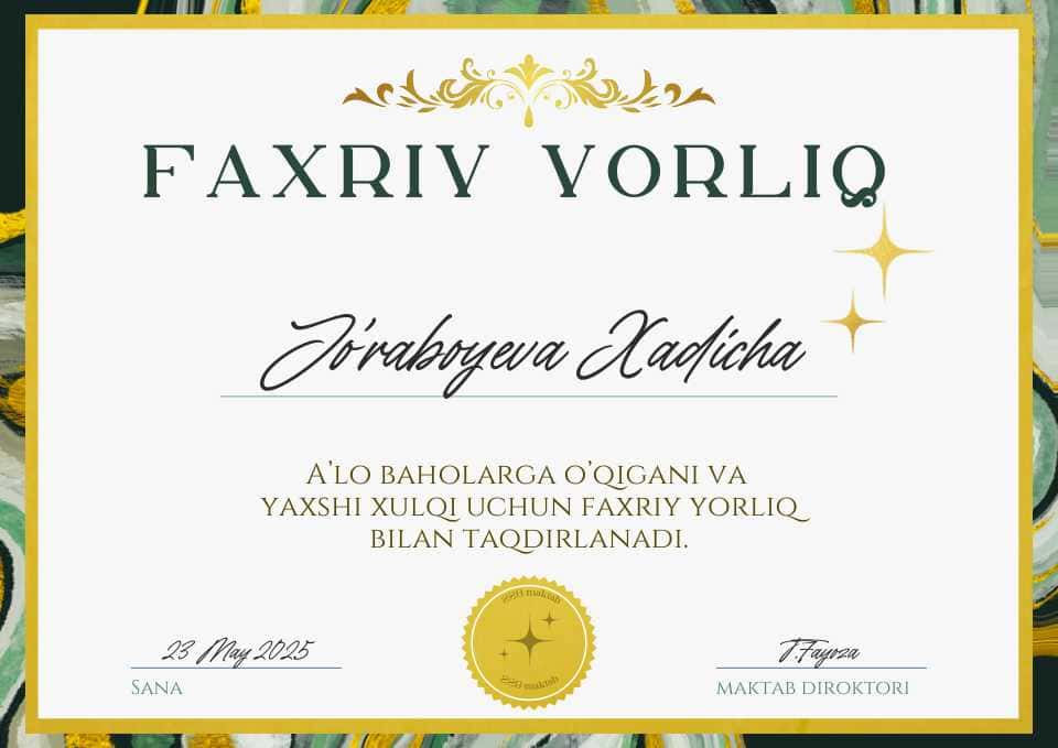 Faxriy yoqliq, maktab o'quvchilari uchun