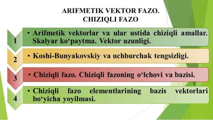ARIFMETIK VEKTOR FAZO. CHIZIQLI FAZO