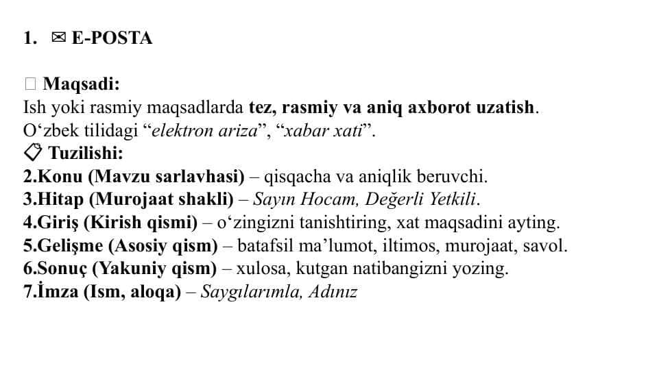 Turk tilida e-pochta yozish qoidalari