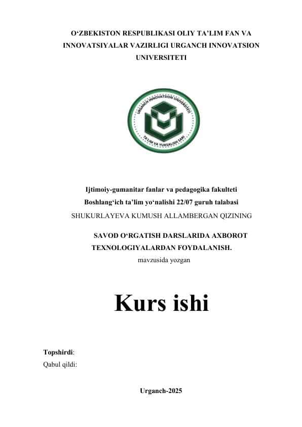 SAVOD O‘RGATISH DARSLARIDA AXBOROT TЕXNOLOGIYALARDAN FOYDALANISH
