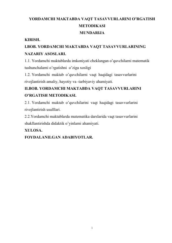 Yordamchi maktabda vaqt tasavvurlarini o’rgatish metodikasi