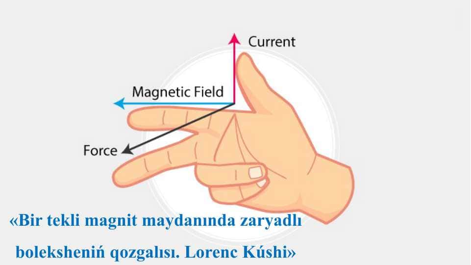 Bir tekli magnit maydanında zaryadlı boleksheniń qozǵalısı. Lorens kúshi