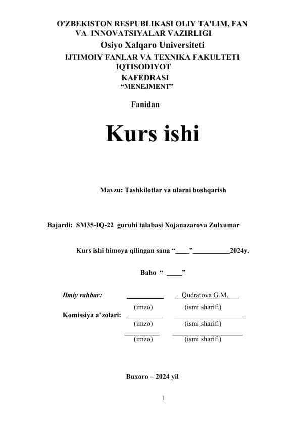 Tashkilotlar va ularni boshqarish.docx kurs ishi