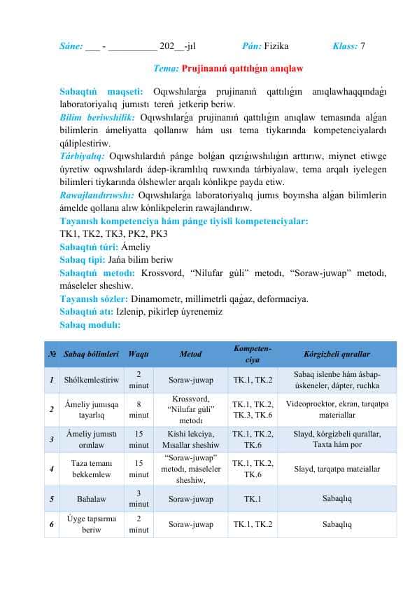 Prujinanıń qattılıǵın anıqlaw