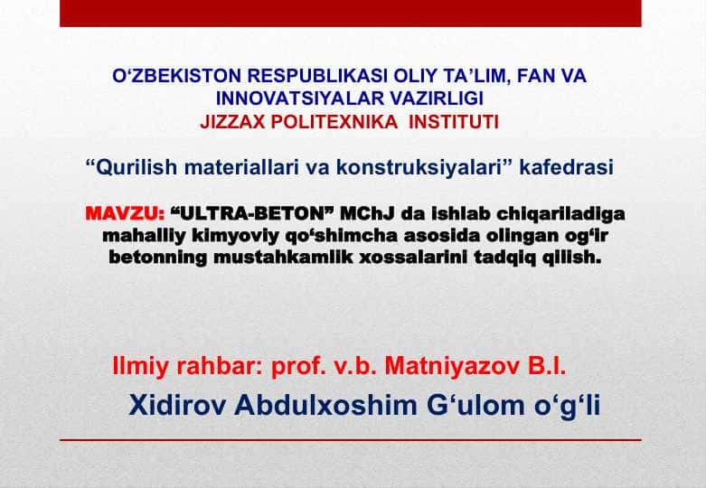Oğir betonning mustaqillik xossalarini tadqiq qilish