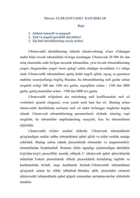 ULTRATOVUSHLI DATCHIKLAR