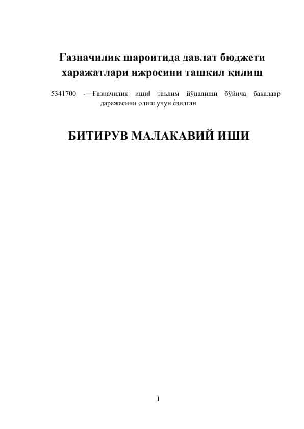 Ғазначилик шароитида давлат бюджети харажатлари ижросини ташкил қилиш
