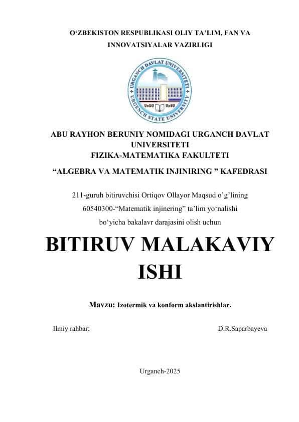 Izotermik va konform akslantirishlar.