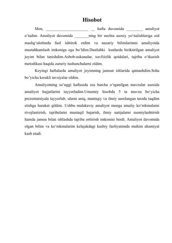Amaliyot hisoboti
