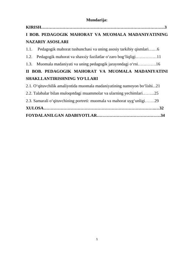 Pedagogik mahorat va muomala madaniyati