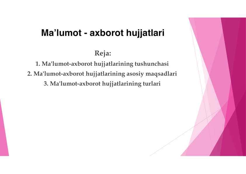 Ma’lumot -axborot hujjatlari pdf