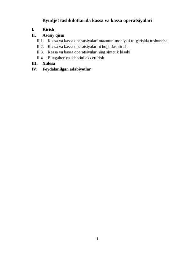 Byudjet tashkilotlarida kassa va kassa operatsiyalari