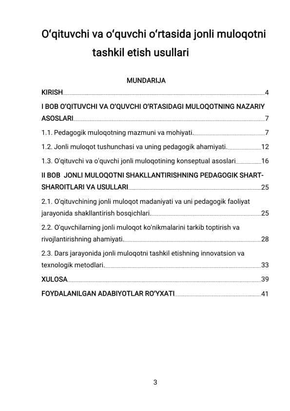 O’qituvchi va o’quvchi o’rtasida jonli muloqotni tashkil etish usullari