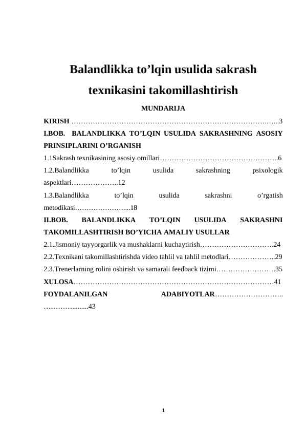 Balandlikka to’lqin usulida sakrash texnikasini takomillashtirish