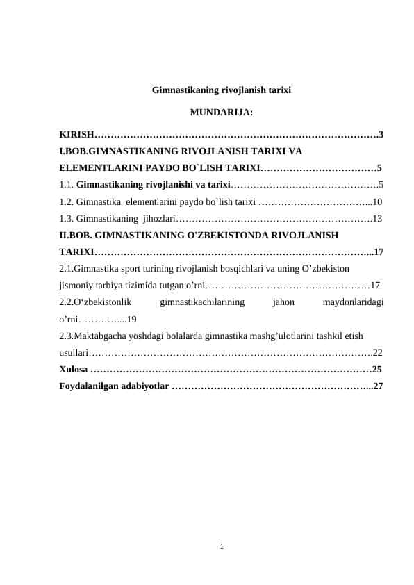 Gimnastikaning rivojlanish tarixi