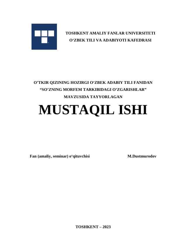 SO’ZNING MORFEM TARKIBIDAGI O’ZGARISHLAR