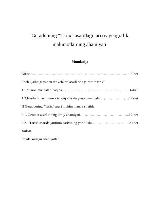 Geradotning “Tarix” asaridagi tarixiy geografik malumotlarning ahamiyati