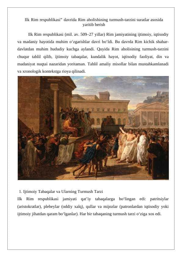 Ilk Rim rеspublikаsi” davrida Rim aholishining turmush tarzini 25