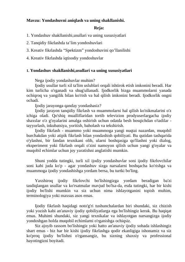 Yondashuvni aniqlash va uning shakllanishi