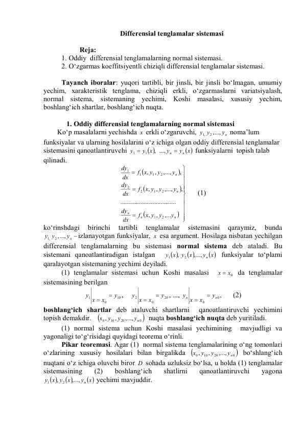 Differensial tenglamalar sistemasi