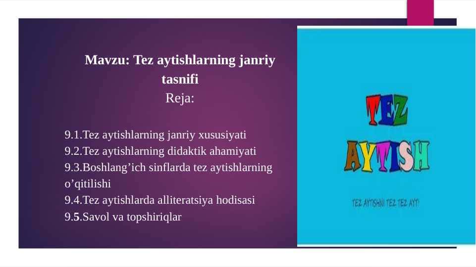 Tez aytishlarning janriy tasnifi