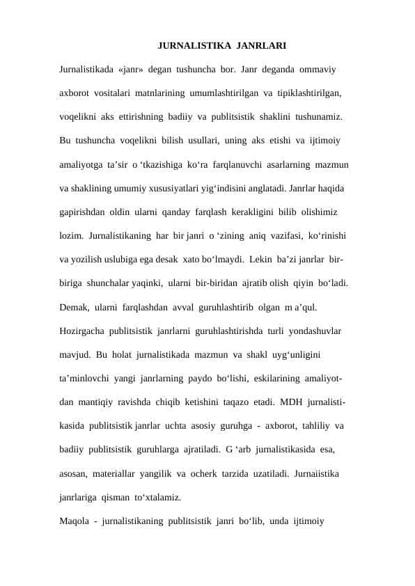 JURNALISTIKA JANRLARI