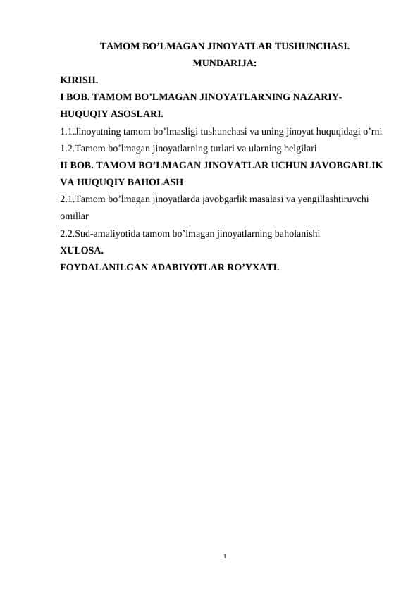 Tamom bo’lmagan jinoyatlar tushunchasi