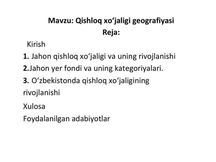 Qishloq xo‘jaligi geografiyasI
