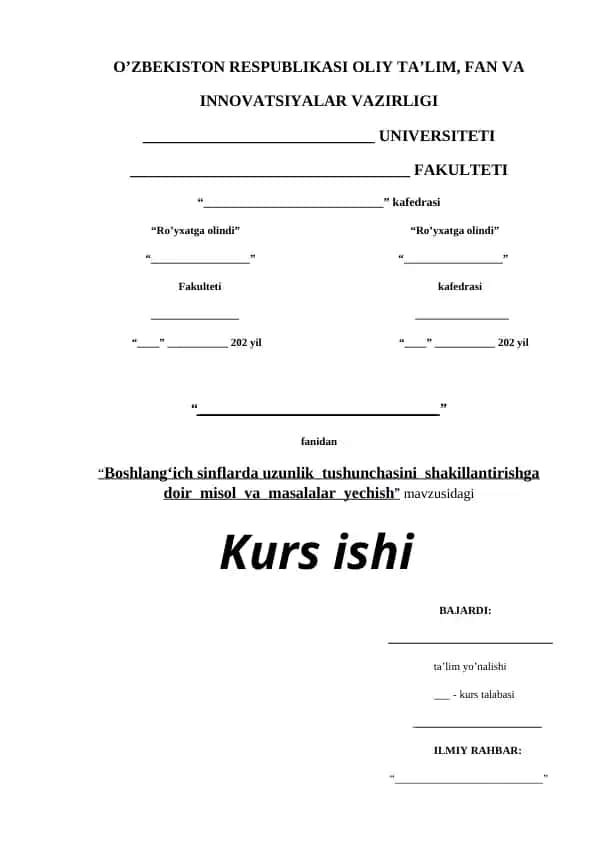 Boshlang’ich sinflarda uzunlik tushunchasini shakillantirishga doir misol va masalalar yechish