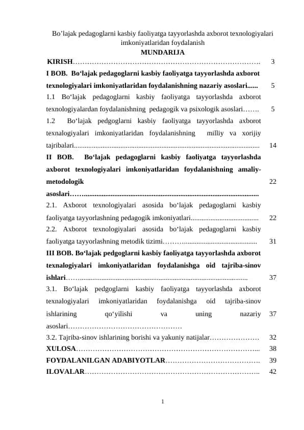 Bo’lajak pedagoglarni kasbiy faoliyatga tayyorlashda axborot texnologiyalari imkoniyatlaridan foydalanish