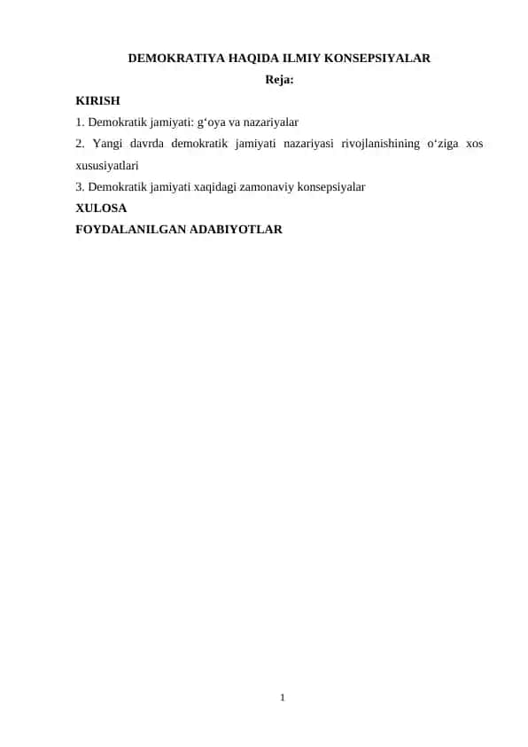 DEMOKRATIYA HAQIDA ILMIY KONSEPSIYALAR