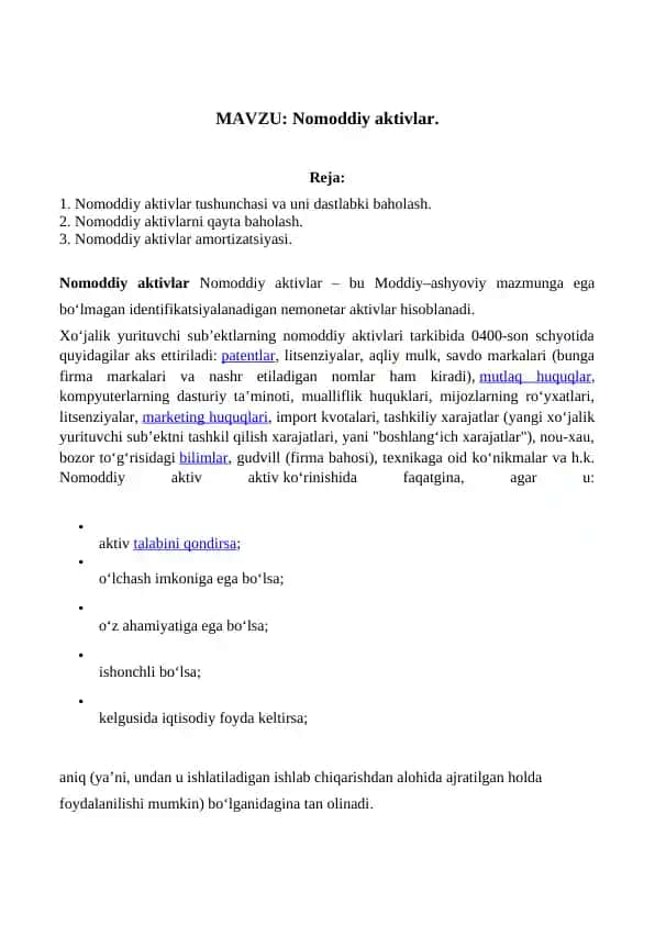 Nomoddiy aktivlar