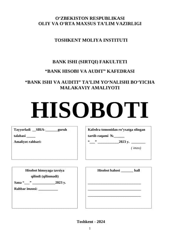 BANK ISHI (SIRTQI) FAKULTETI