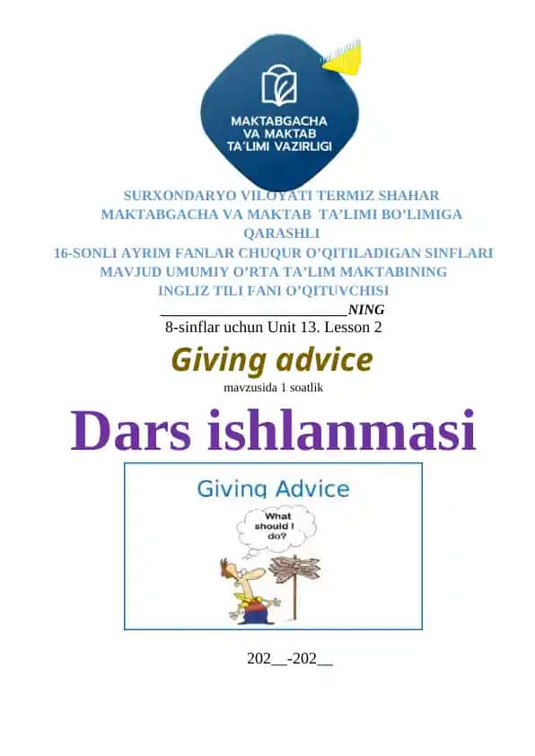 8-sinf Ingliz tili ochiq dars
