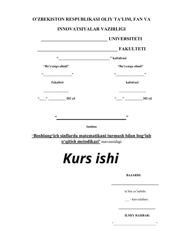Boshlang’ich sinflarda matematikani turmush bilan bog’lab o’qitish metodikasi