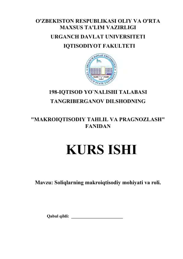 Soliqlarning makroiqtisodiy mohiyati va roli