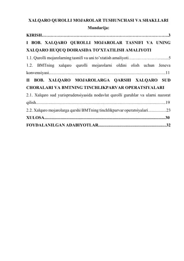 XALQARO QUROLLI MOJAROLAR TUSHUNCHASI VA SHAKLLARI