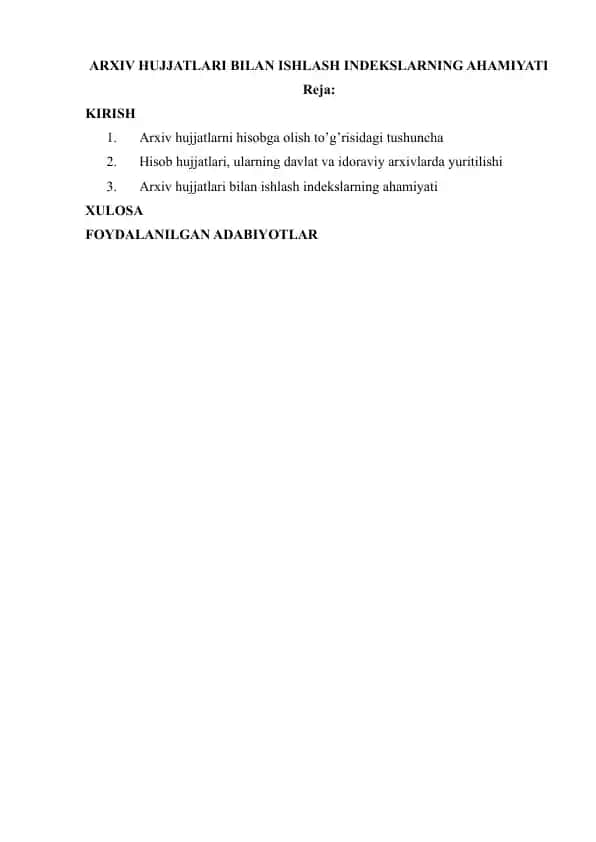Arxiv hujjatlari bilan ishlash indekslarning ahamiyati