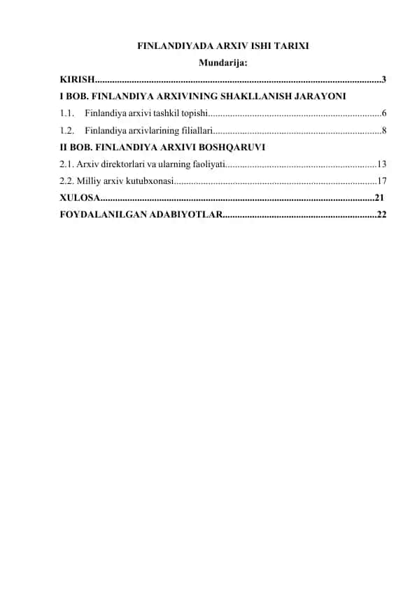 FINLANDIYADA ARXIV ISHI TARIXI