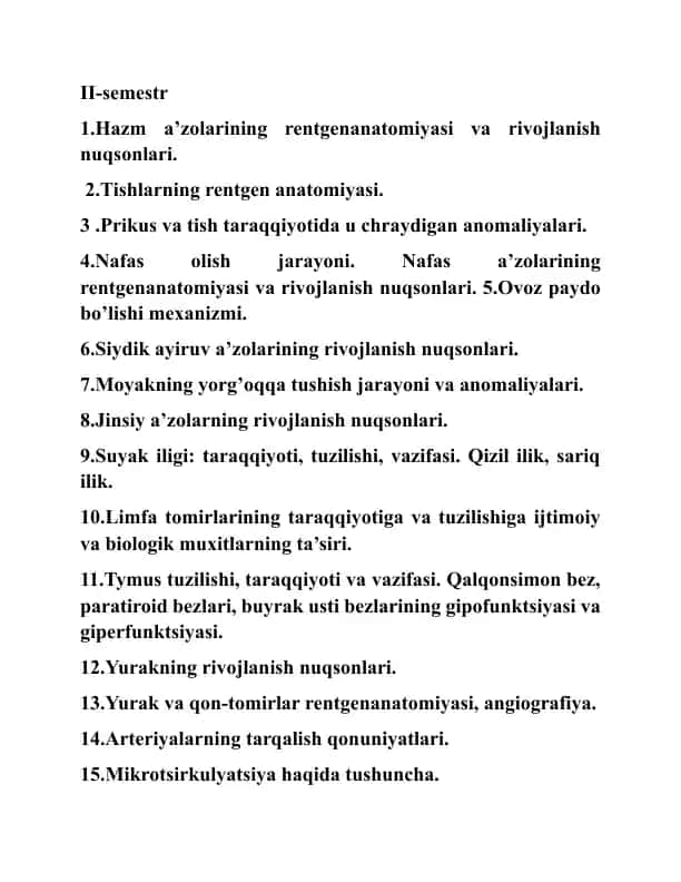 Tibbiyot kurs ishi uchun "Hazm a’zolarining rentgenanatomiyasi va rivojlanish nuqsonlari" referat